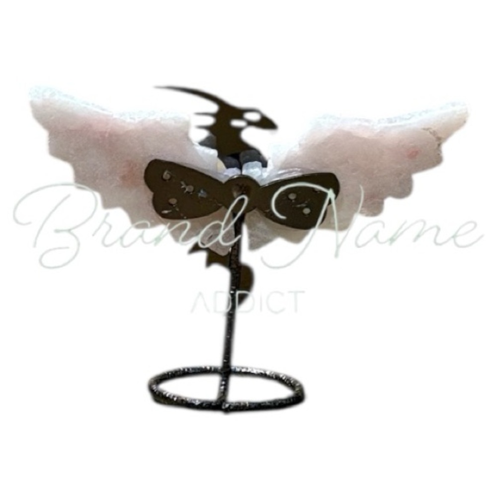 PRICE IS FIRM - Raw Rose Quartz Mini Wing Metal Dragon Stand - Picture 4 of 5